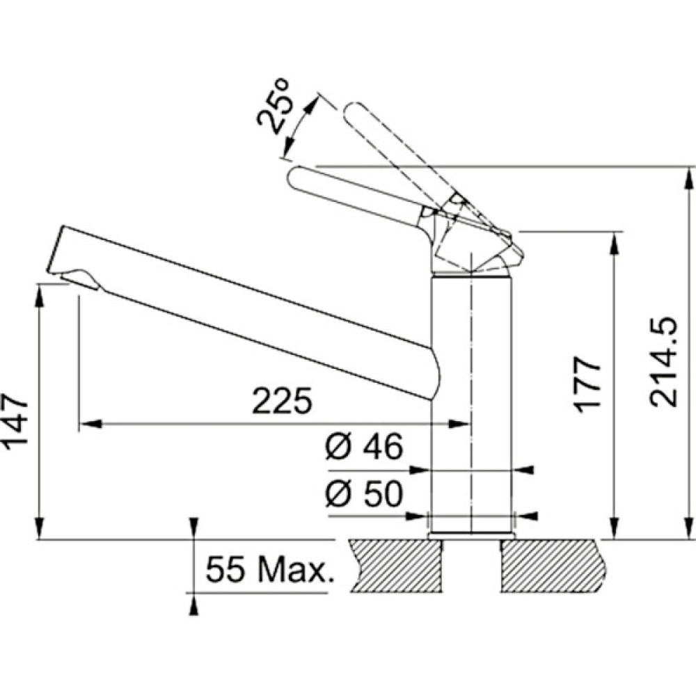 Змішувач для кухні Franke Orbit, довж.виливу - 225мм, 1важіль, хром-сірий камінь