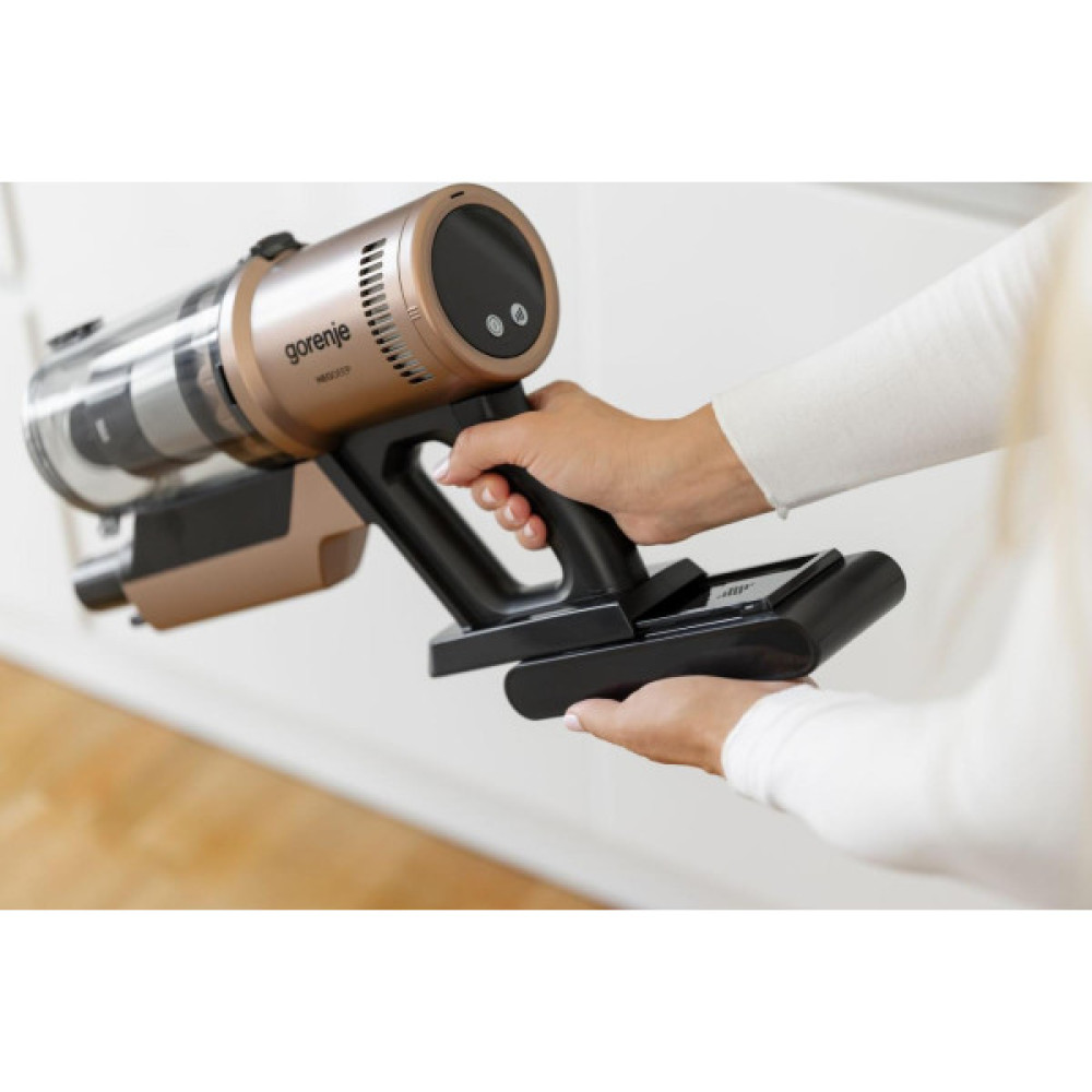 Пилосос Gorenje бездротовий, 125Вт, конт пил -0.6л, автон. робота до 60хв, HEPA, підсвічування, індикатор, турбощітка, бронзовий