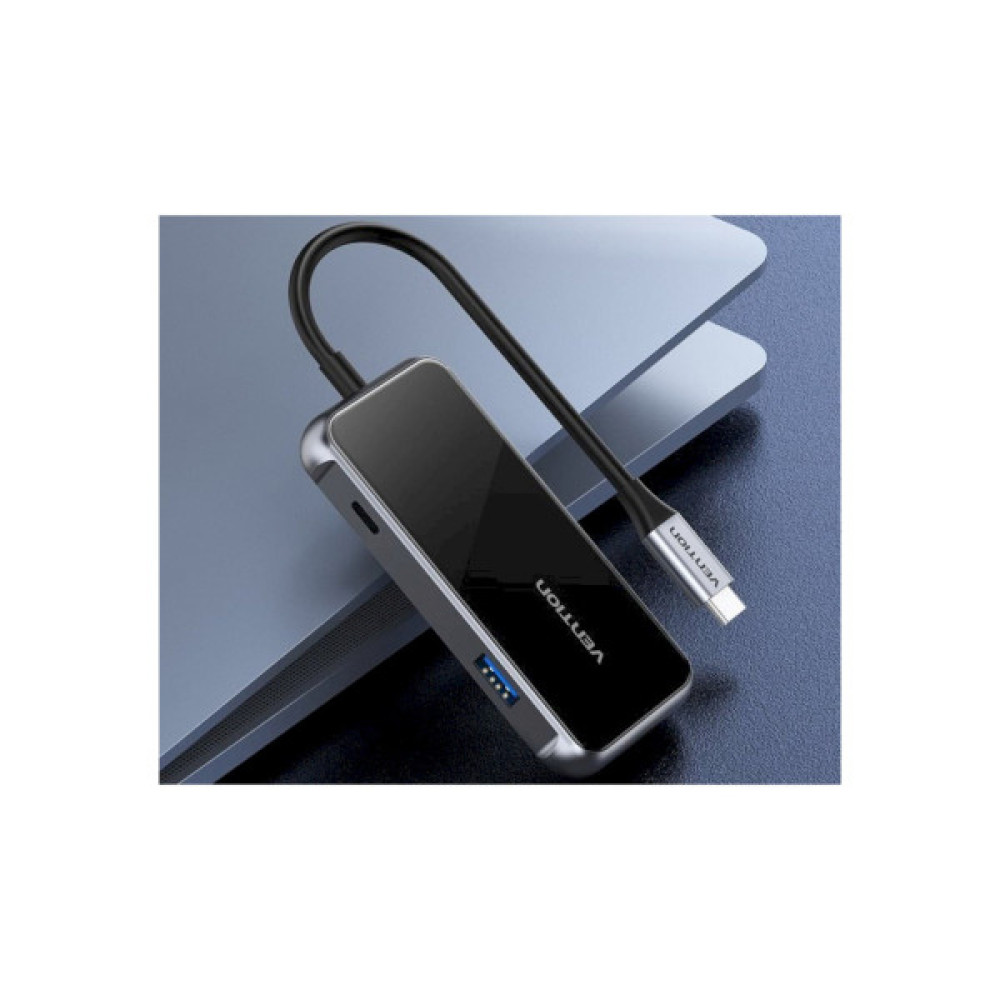 Концентратор Vention USB 3.1 Type-C to 4хUSB 3.0/PD 87W 5-in-1 Gray Mirrored Surface (TFDHB)