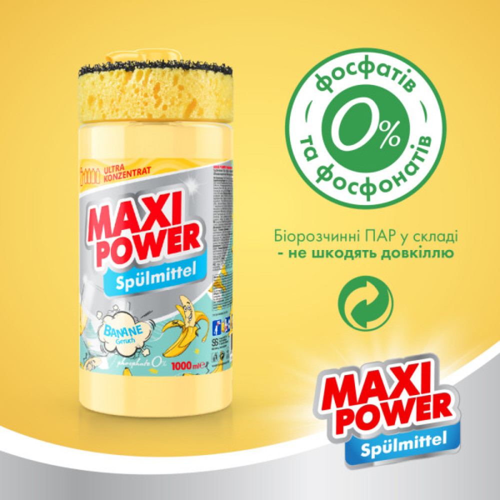 Засіб для ручного миття посуду Maxi Power Банан 1000 мл (4823098408499)