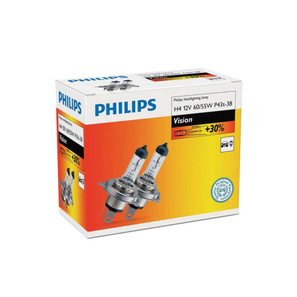 Автолампа Philips H4 Vision, 3200K, 2шт (12342PRC2)