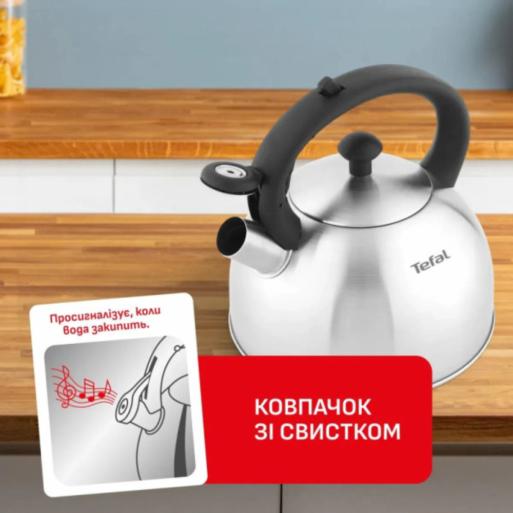 Чайник Tefal Duetto+ зі свистком 2.5 л чорний/сталевий (N4210310)