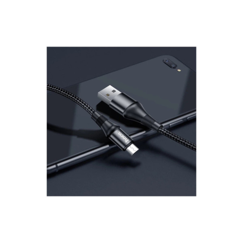 Дата кабель USB 2.0 AM to Micro 5P 1.0m 2.4A nylon X50 black HOCO (6931474734211)
