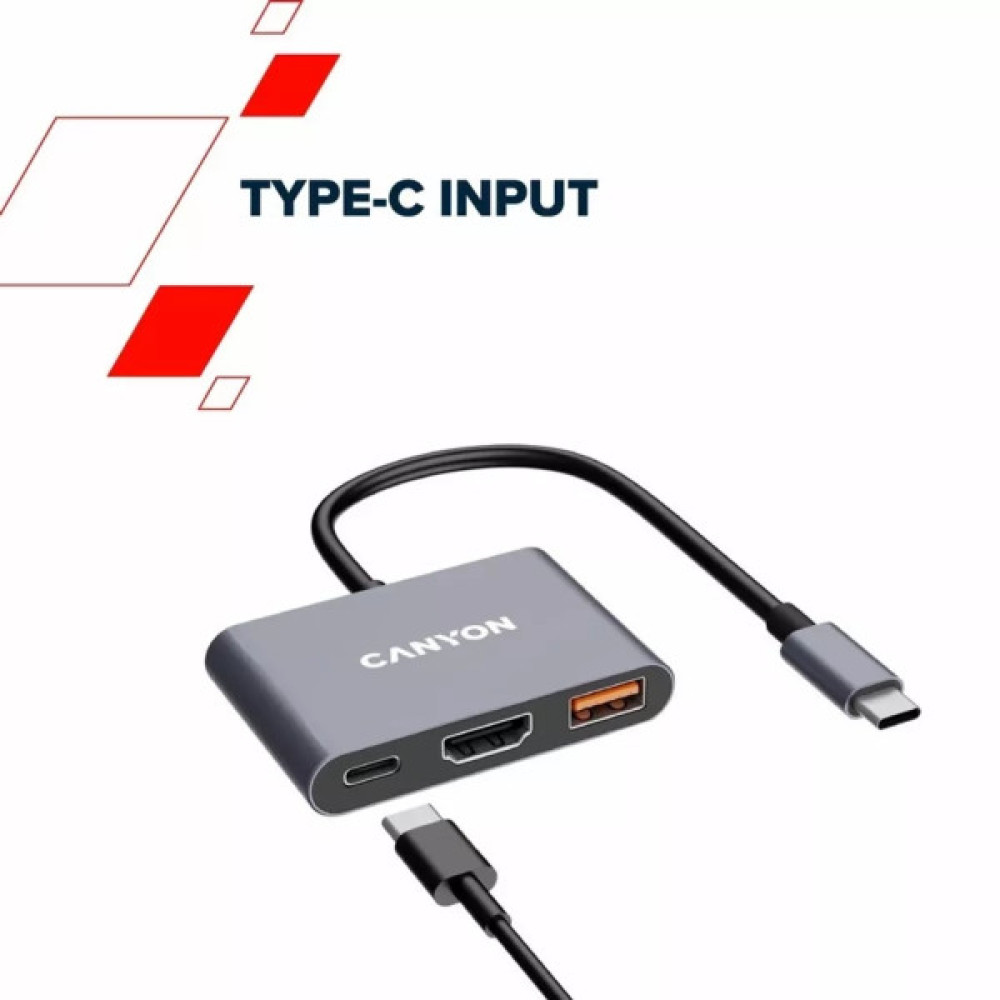 Концентратор Canyon hub DS-4 3in1 USB-C Grey (CNS-TDS4)