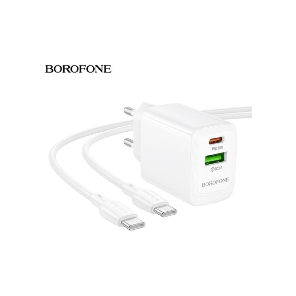 Зарядний пристрій BOROFONE BN29 Fuente 1xUSB-C PD30W + 1xUSB QC3.0 White (6941991120329)