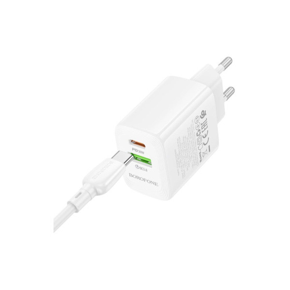 Зарядний пристрій BOROFONE BN29 Fuente 1xUSB-C PD30W + 1xUSB QC3.0 White (6941991120329)