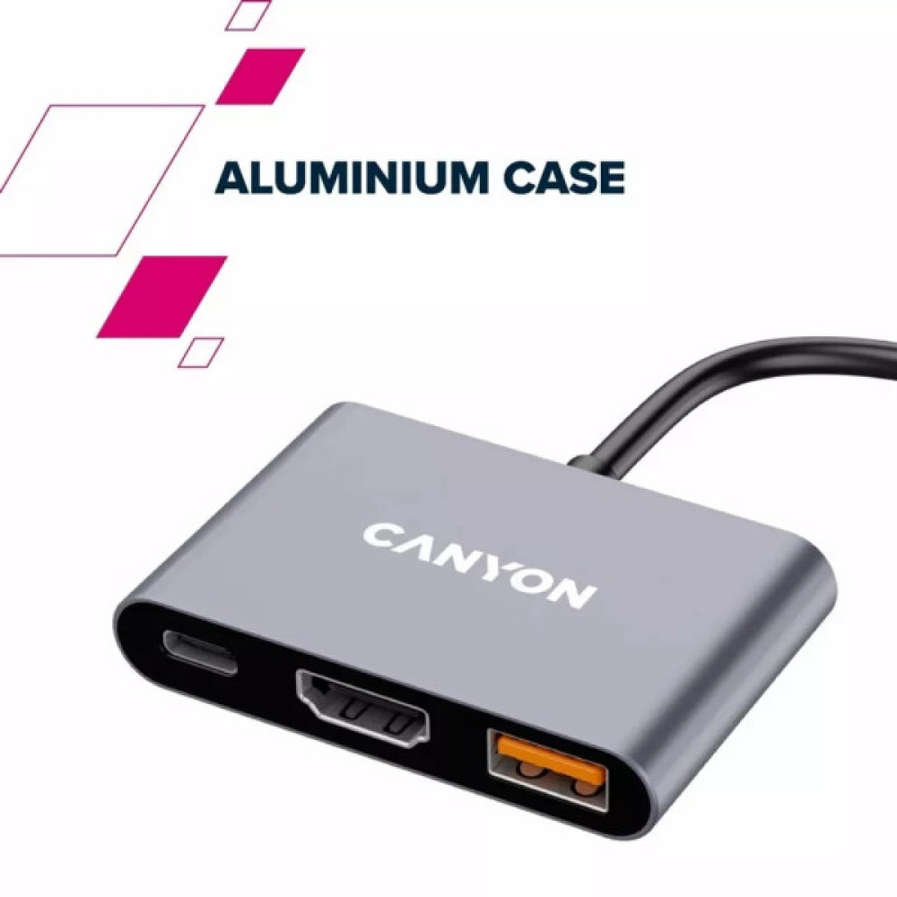 Концентратор Canyon hub DS-4 3in1 USB-C Grey (CNS-TDS4)