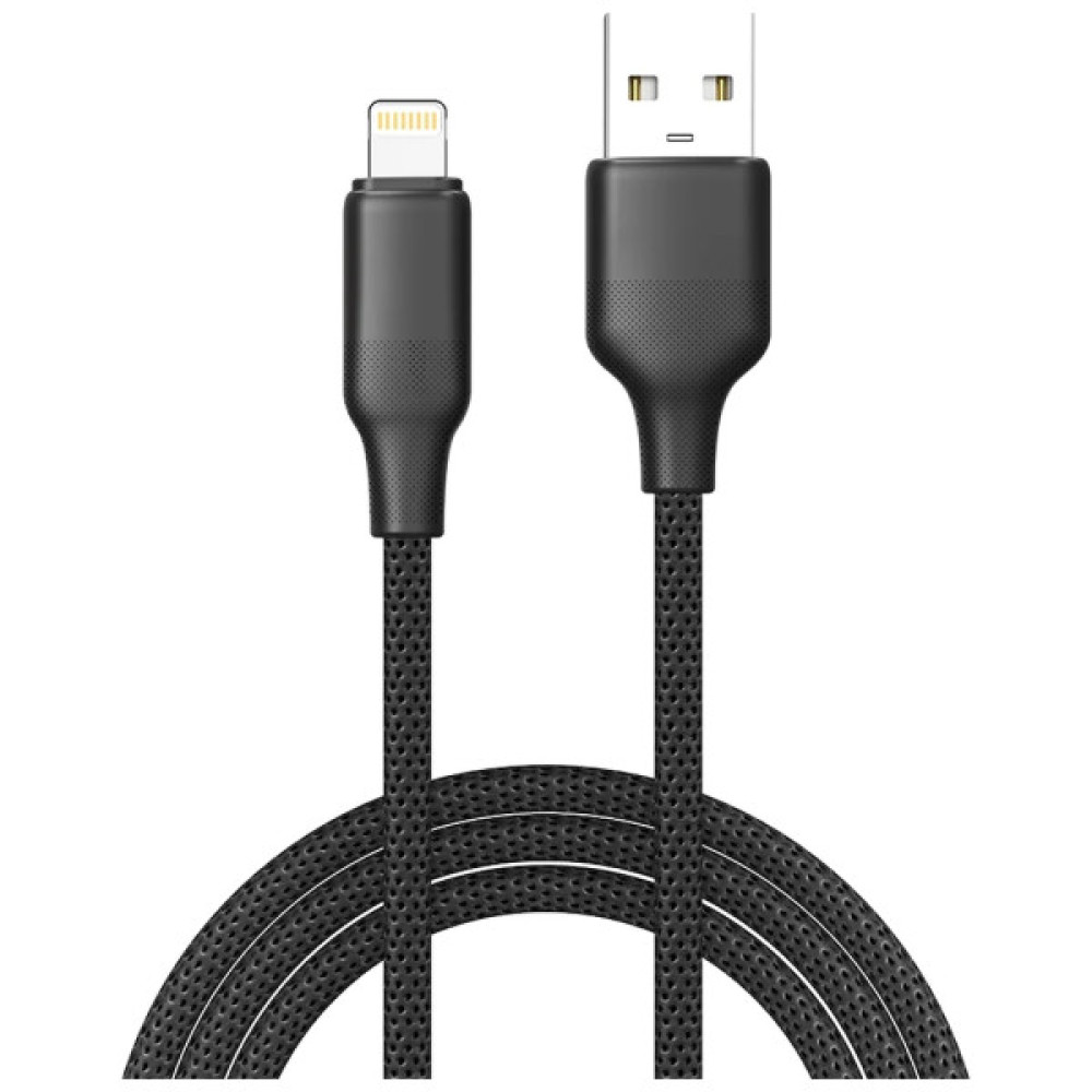 Дата кабель USB 2.0 AM to Lightning 2.0m 3A TPE embossed black ColorWay (CW-CBUL102-BK)