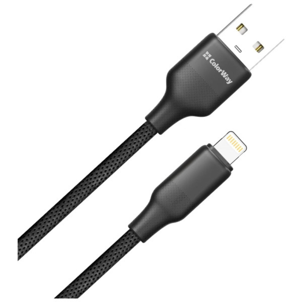 Дата кабель USB 2.0 AM to Lightning 2.0m 3A TPE embossed black ColorWay (CW-CBUL102-BK)