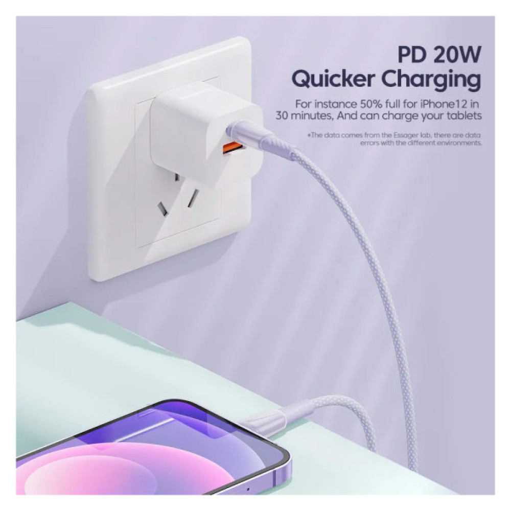 Дата кабель USB-C to Lightning 3.0m 3A white Essager (EXCTL-CHC02)