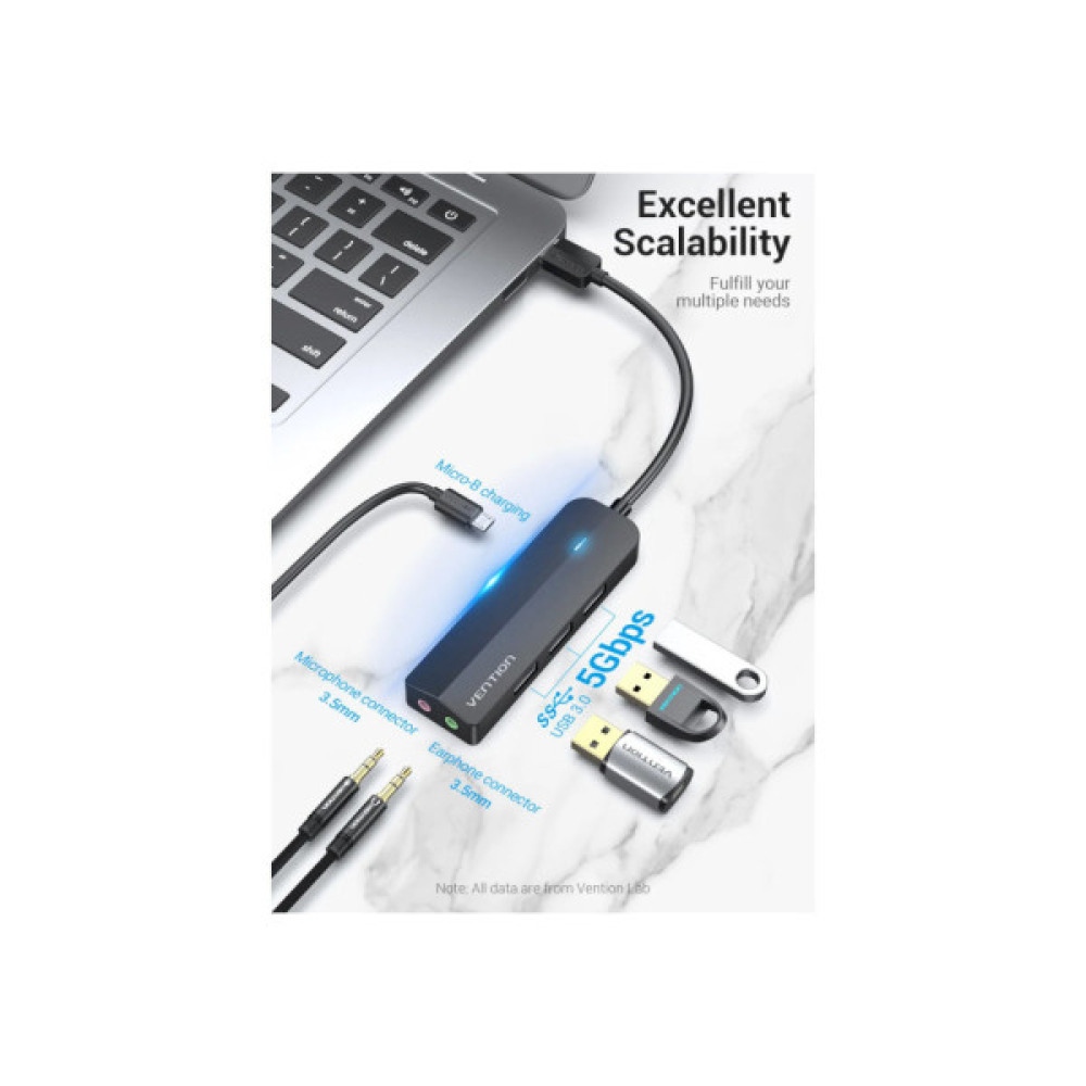 Концентратор VENTION USB 3.0 to 3хUSB 3.0/2хTRS Audio/USB Micro 1.0m (CHIBF)