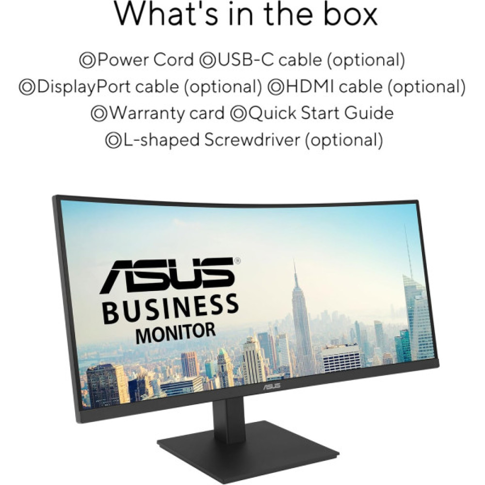 Монітор Asus 34" VA34VCPSR HDMI, DP, USB-C, 3xUSB, RJ-45, MM, VA, 3440x1440, 21:9, 100Hz, 4ms, CURVED, AdaptiveSync, HAS