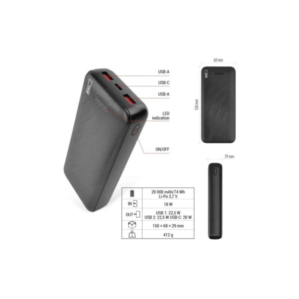 Батарея універсальна EMOS 20000mAh AlphaQ3, 22.5W, black (B0572B)
