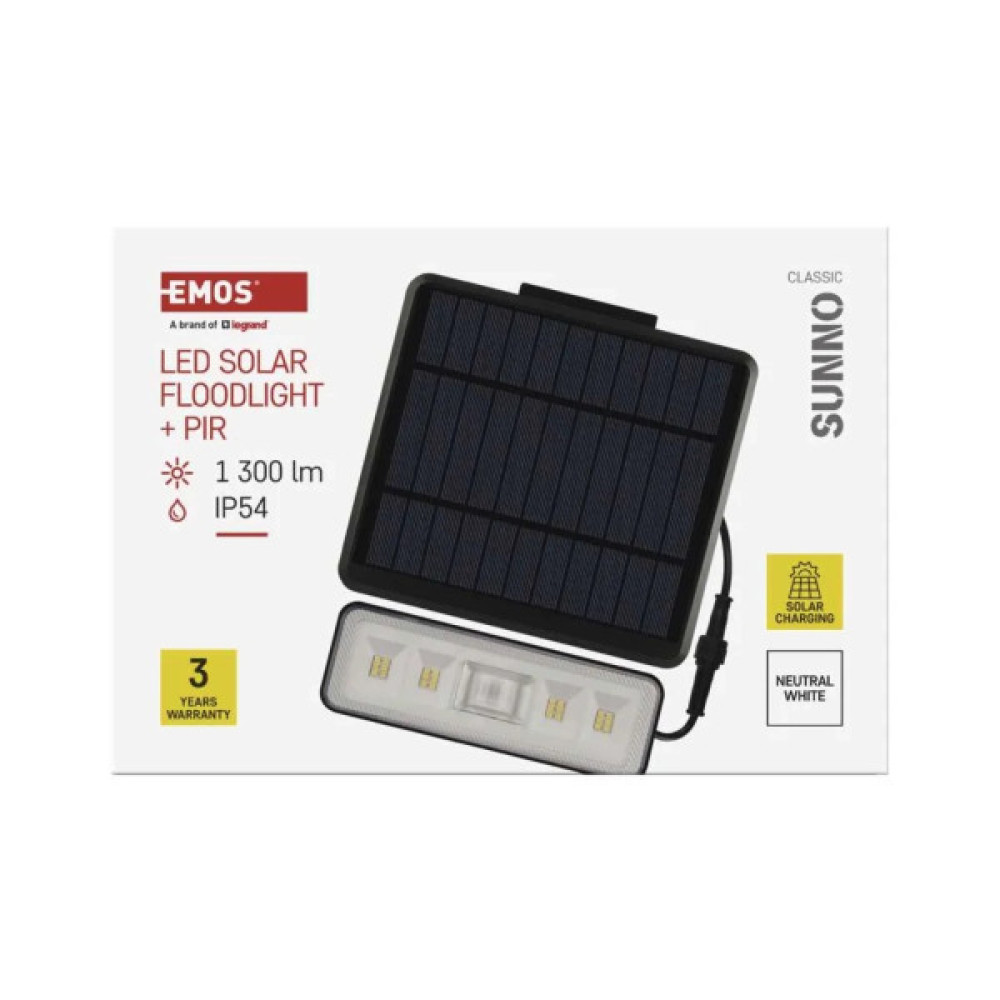Прожектор EMOS сонячний світлодіодний 1300 лм IP54 4000K PIR (ZG112S)