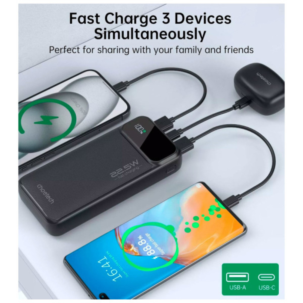 Батарея універсальна Choetech 20000mAh, PD/22.5W, QC/3.0, AFC Samsung, LED (B729)