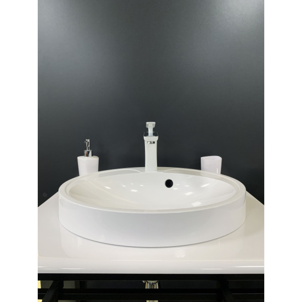 Раковина, умивальник Adamant Lauf New, штучний камінь, овальна, без отвору для змішувача, з отвором для переливу, 540х445х130мм, накладний, білий