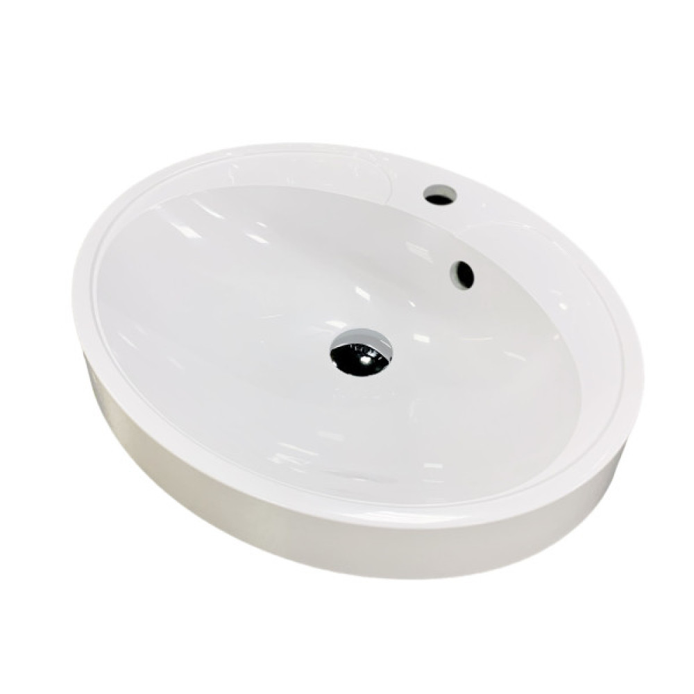 Раковина, умивальник Adamant Lauf New, штучний камінь, овальна, без отвору для змішувача, з отвором для переливу, 540х445х130мм, накладний, білий
