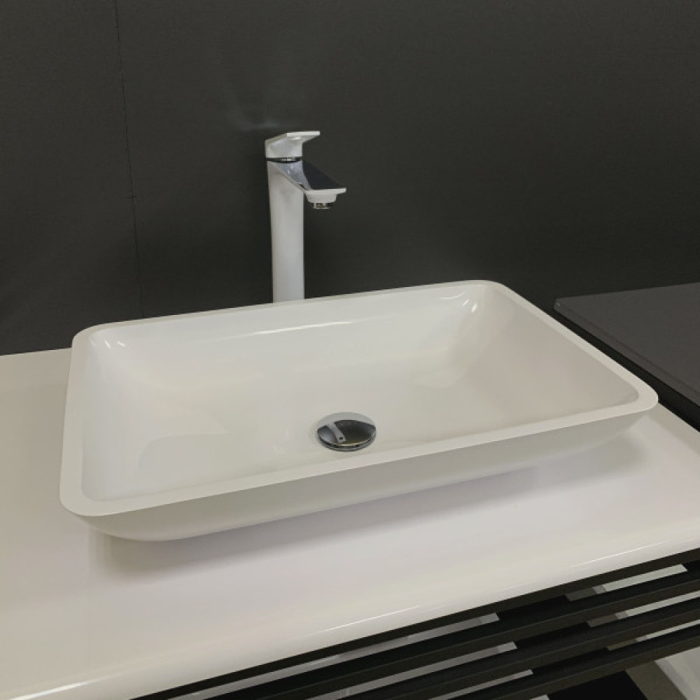 Раковина, умивальник Adamant LOWER, штучний камінь, прямокут., без отвору для змішувача та переливу, 560x360x100мм, накладний, білий