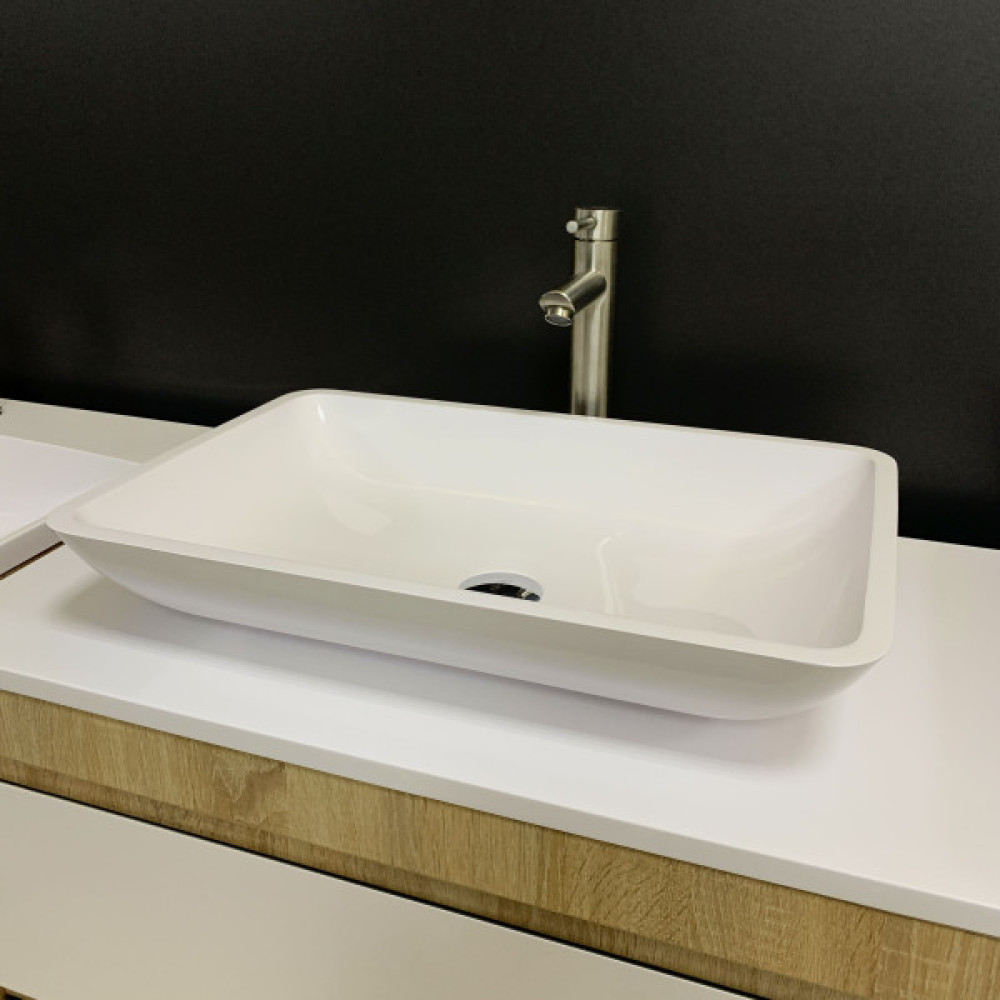 Раковина, умивальник Adamant LOWER, штучний камінь, прямокут., без отвору для змішувача та переливу, 560x360x100мм, накладний, білий