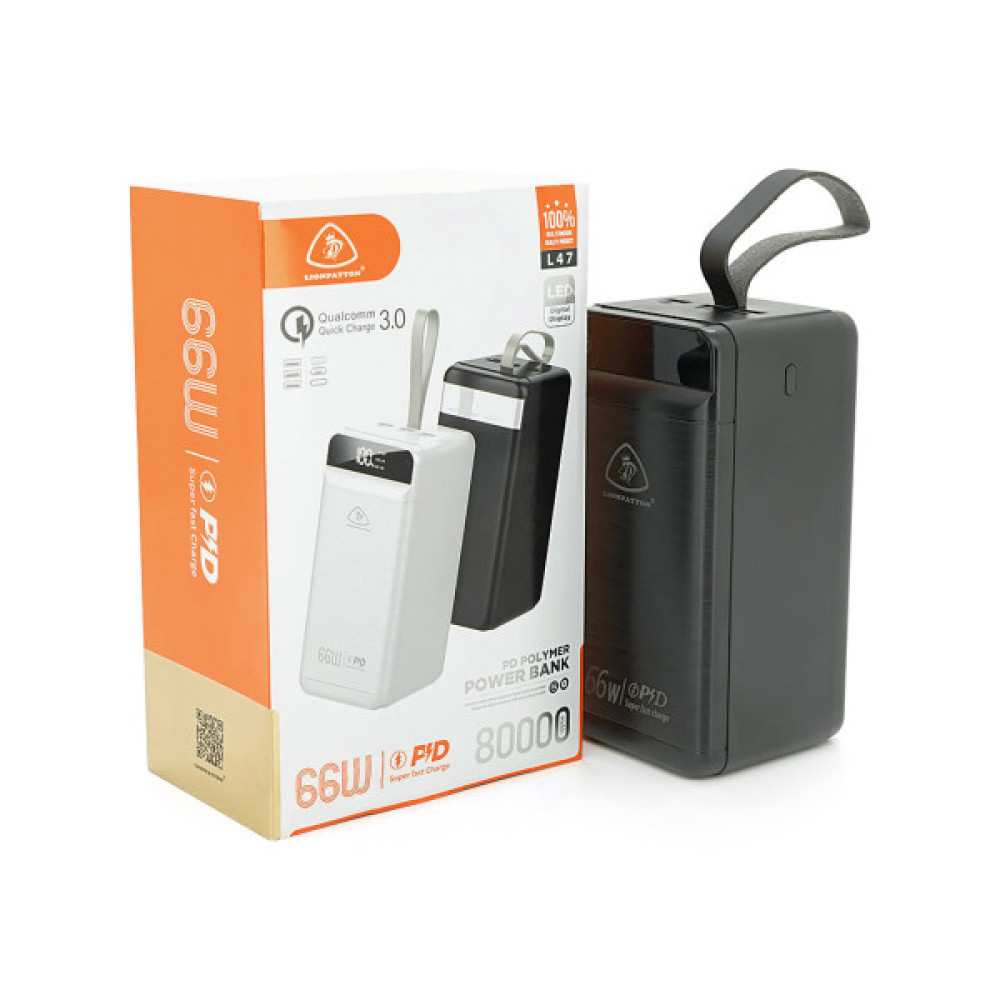 Батарея універсальна LIONPATTON 80000mAh, QC3.0, MicroUSB, Type-C, Lighting, USB, Black (L47 / 38068)