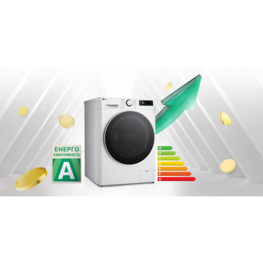 Пральна машина LG фронтальна, 11кг, 1400, A, 57см, дисплей, пара, інвертор, білий