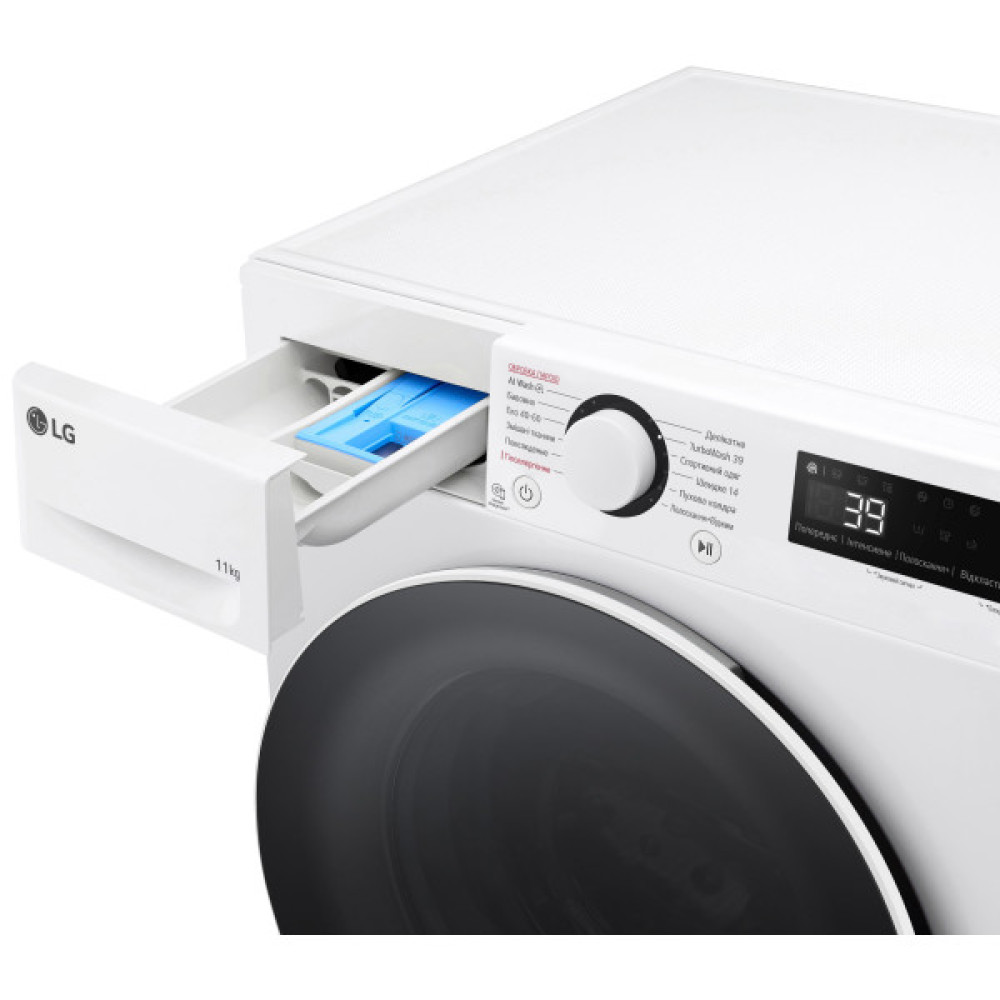 Пральна машина LG фронтальна, 11кг, 1400, A, 57см, дисплей, пара, інвертор, білий