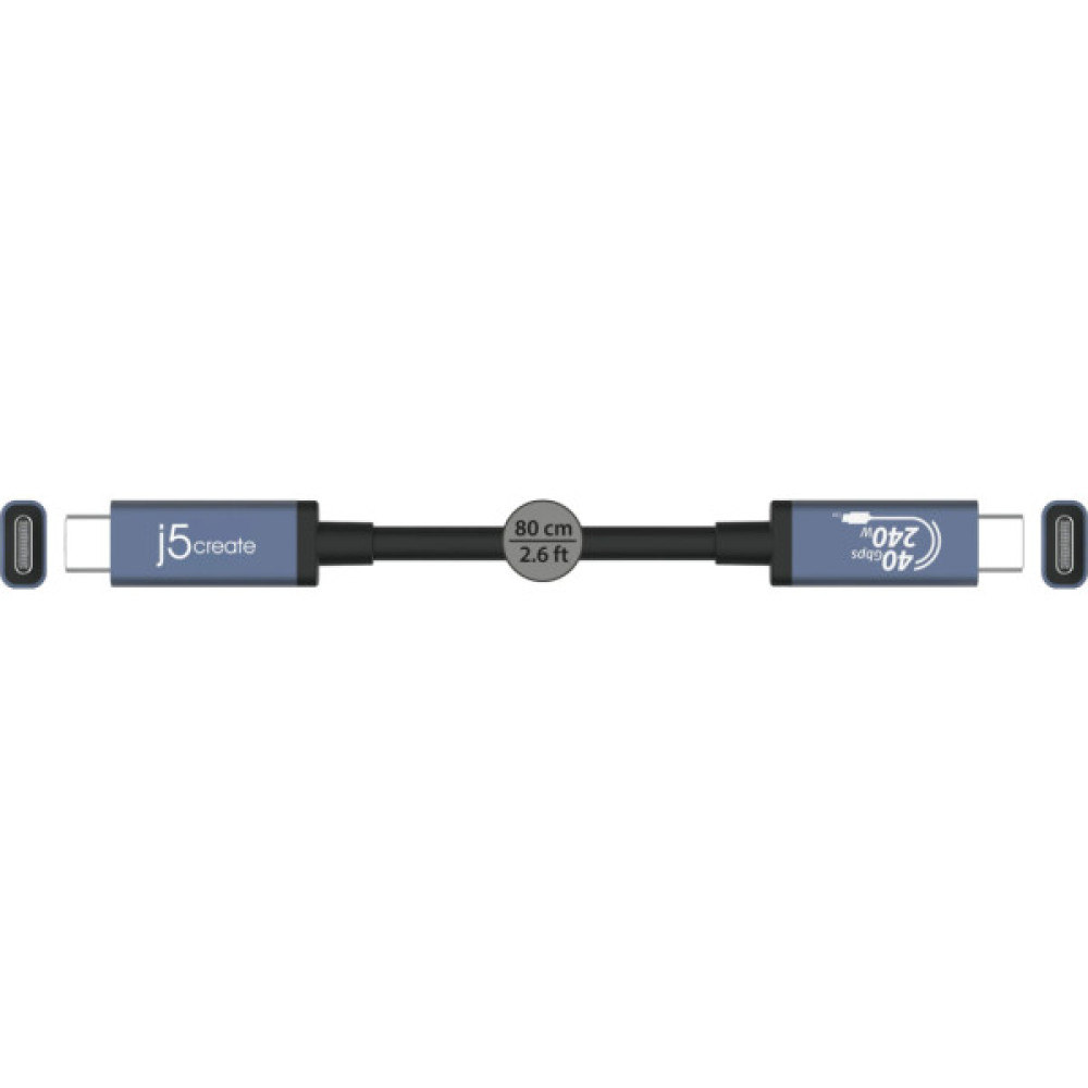 Дата кабель USB-C to USB-C 0.8m USB4 40Gbps 240W (48V/5A) 8K60Hz premium J5create (JUC29L08-N)
