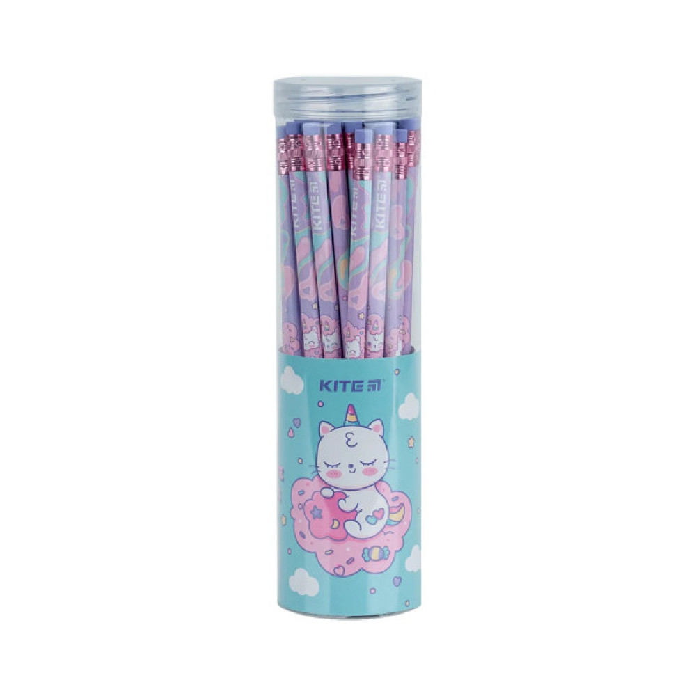 Олівець графітний Kite Rainbow Catcorn круглий, з гумкою, НВ (K24-056-2)