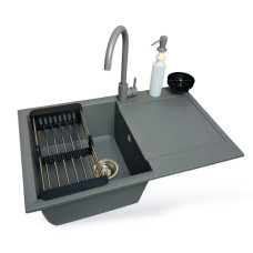 Набір кухонний Adamant Horizon, штучний камінь, прямокут., з крилом, 780х495х230мм, чаша - 1, врізна, сірий + змішувач та дозатор Набір кухонний Adamant Horizon, штучний камінь, прямокут., з крилом, 780х495х230мм, чаша - 1, врізна, сірий + змішувач та дозатор