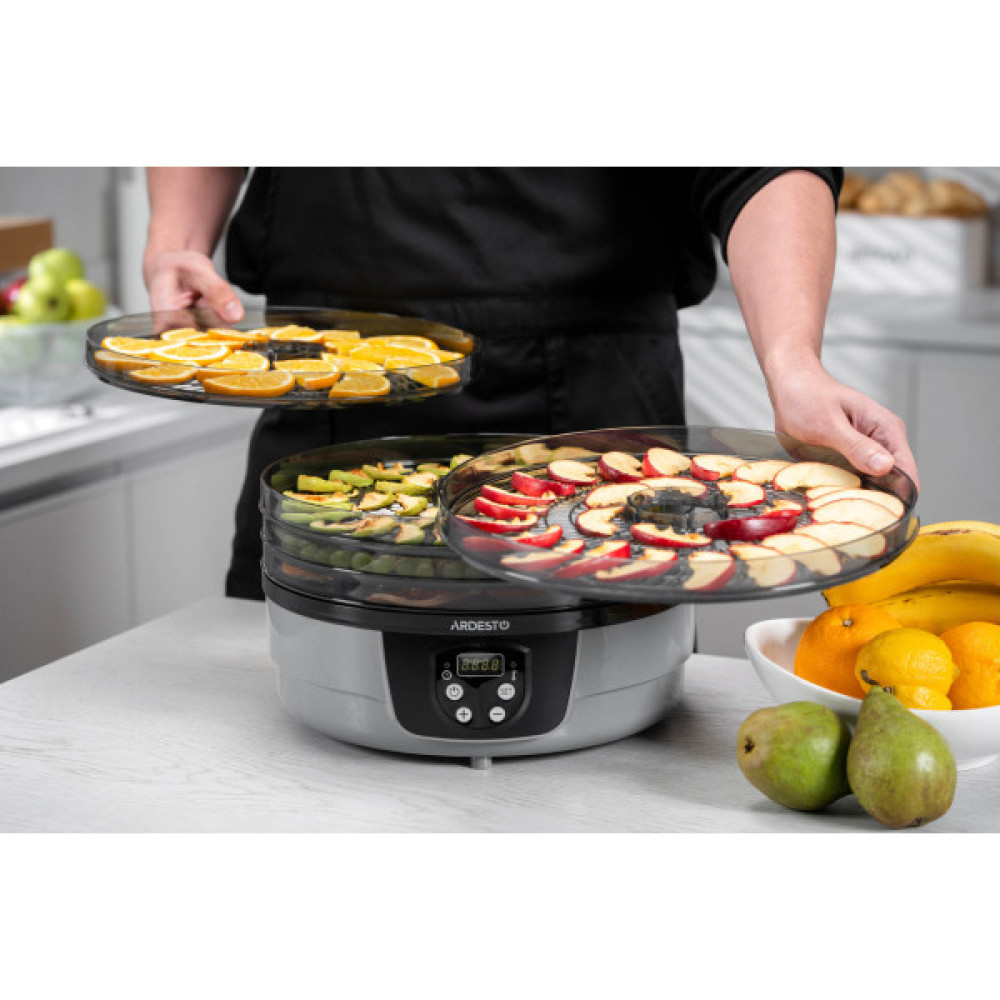 Сушарка для продуктів ARDESTO FDB-532TTC, 250Вт, піддонів -5x3см, діаметр-32см, макс-70°С, таймер, електр. управління, пластик , білий