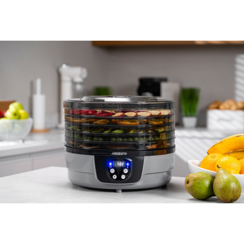 Сушарка для продуктів ARDESTO FDB-532TTC, 250Вт, піддонів -5x3см, діаметр-32см, макс-70°С, таймер, електр. управління, пластик , білий