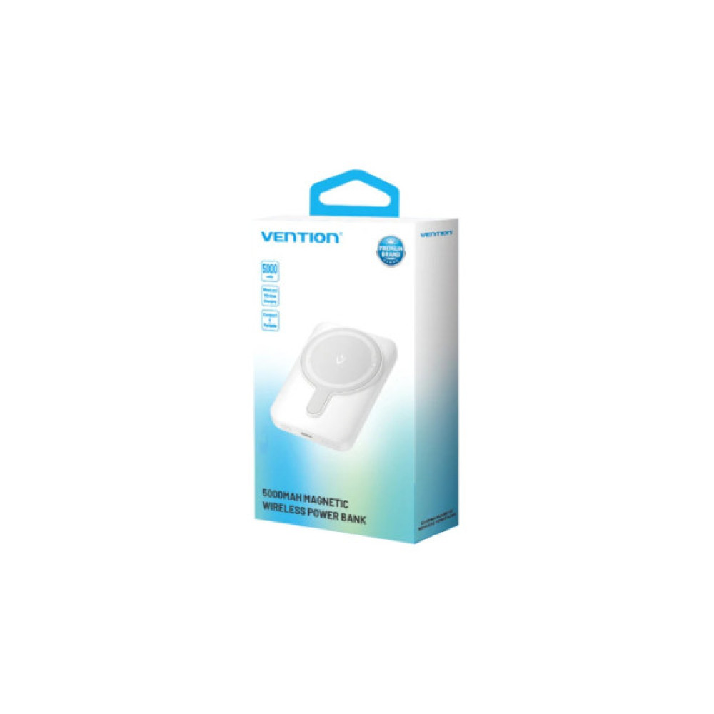 Батарея універсальна Vention Magnetic Wireless 5000mAh 20W 3A, PD USB-C, Light Indicator, White (FHSW0)