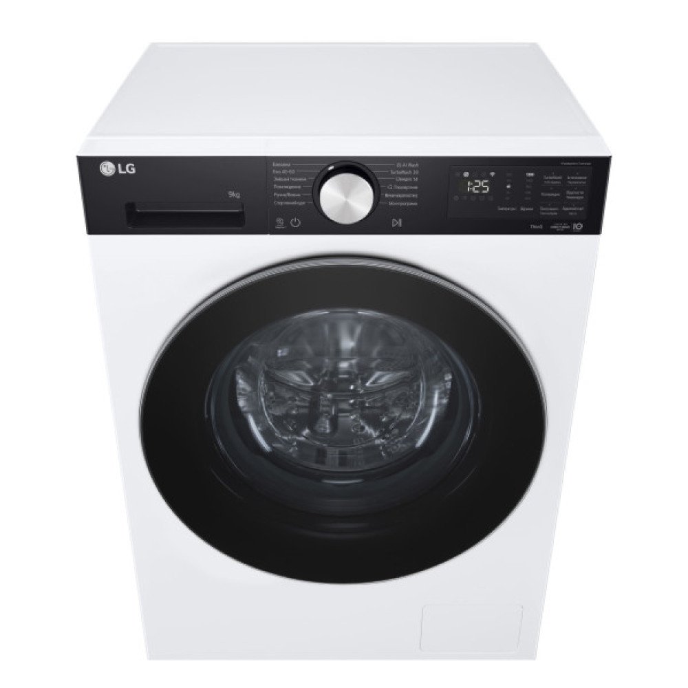 Пральна машина LG фронтальна, 9кг, 1200, A, 48см, дисплей, пара, інвертор, білий