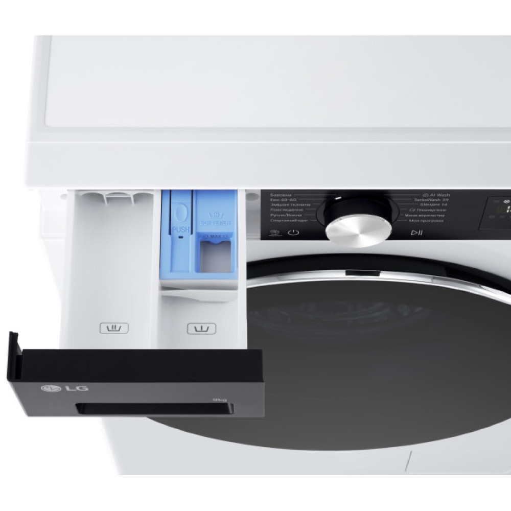 Пральна машина LG фронтальна, 9кг, 1200, A, 48см, дисплей, пара, інвертор, білий