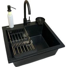 Набір кухонний Adamant Univer, штучний камінь, квадрат, без крила, 560х500х200мм, чаша - 1, врізна, чорний + змішувач + дозатор + ополіскувач склянок + коландер Набір кухонний Adamant Univer, штучний камінь, квадрат, без крила, 560х500х200мм, чаша - 1, врізна, чорний + змішувач + дозатор + ополіскувач склянок + коландер