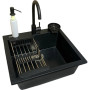 Набір кухонний Adamant Univer, штучний камінь, квадрат, без крила, 560х500х200мм, чаша - 1, врізна, чорний + змішувач + дозатор + ополіскувач склянок + коландер