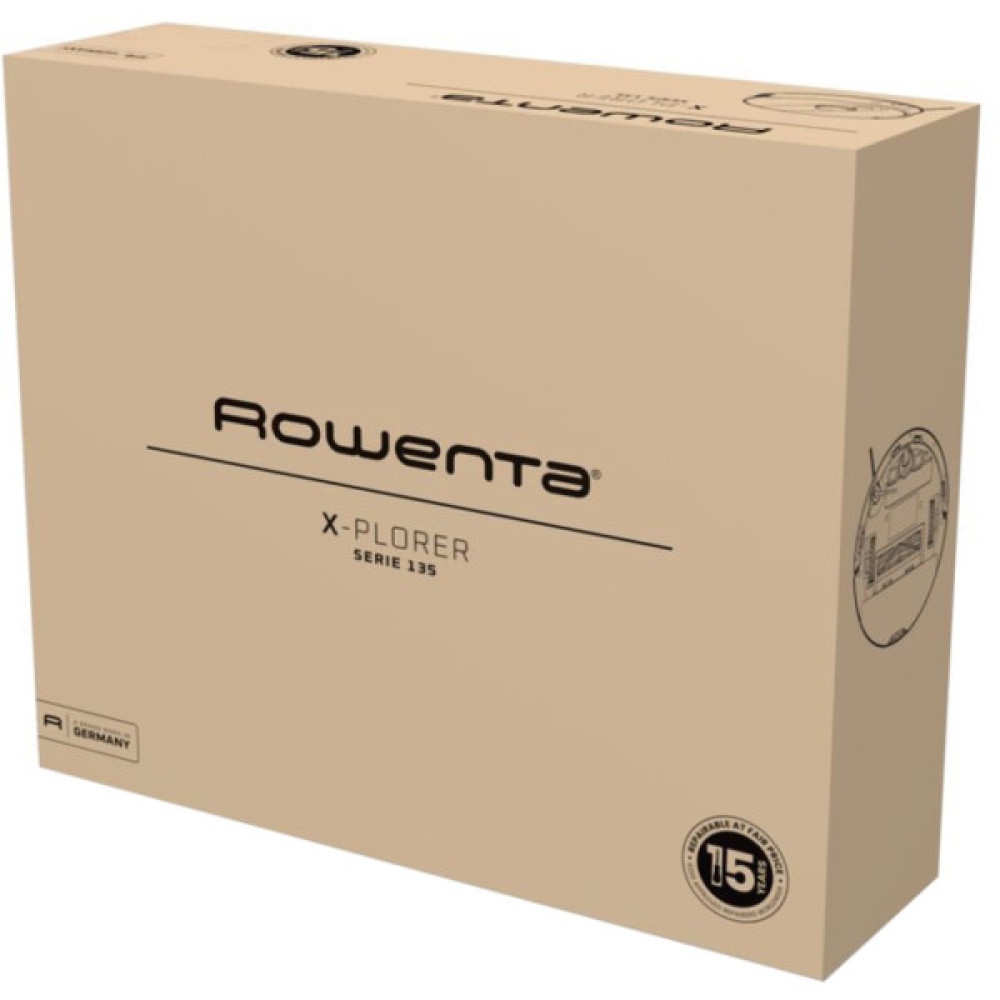 Робот-пилосос Rowenta миючий X-Plorer Serie 135 Standart, 5000ПаВт, h=9.5см, 0.35л, конт пил -0.32л, вода - вологе прибирання, автон. робота до 120хв, чорний