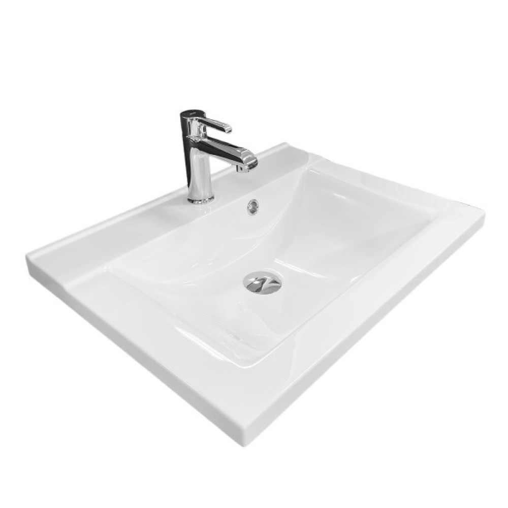 Раковина, умивальник Adamant QUANTO, штучний камінь, прямокут., з отвором для змішувача, з отвором для переливу, 600х447х140мм, накладний, білий