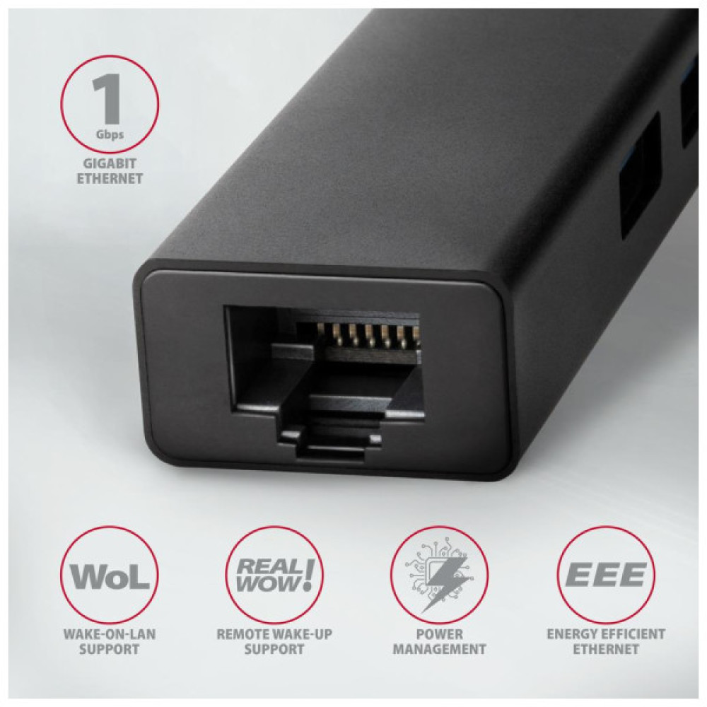 Концентратор AXAGON USB-C to 3xUSB-A + RJ45 0.2m metal black (HMC-GL3A)