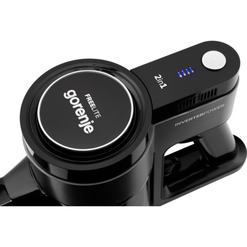 Пилосос Gorenje безпровідний, 132Вт, конт пил -0,5л, автон. робота до 25хв, вага-2,6кг, 2насадки, чорний