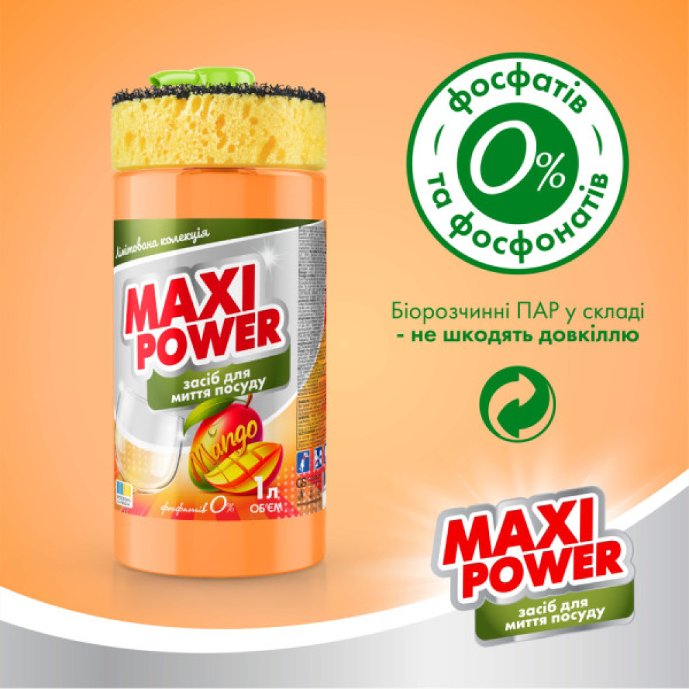 Засіб для ручного миття посуду Maxi Power Манго 1 л (4820204702076)
