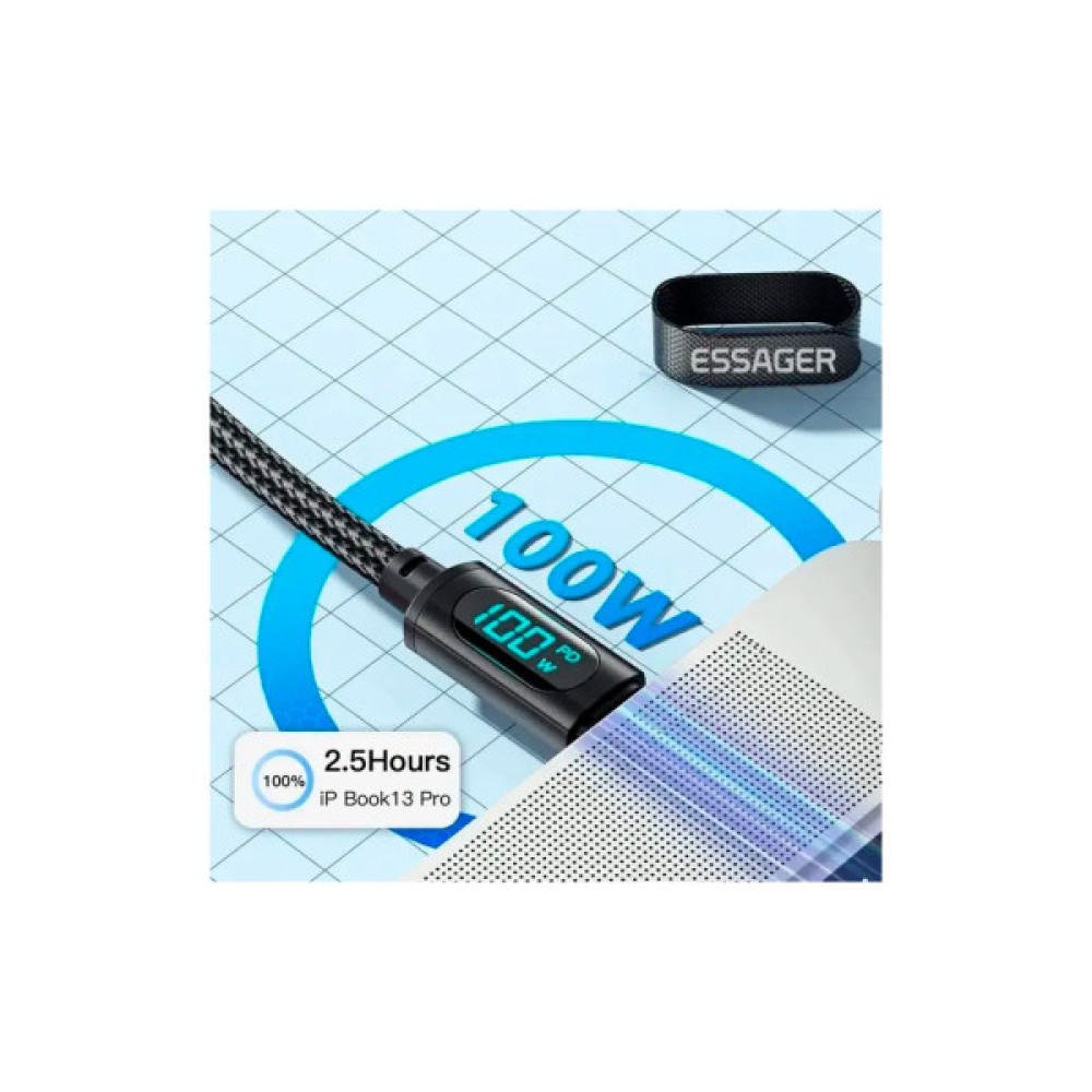 Дата кабель USB-C to USB-C 2.0m 100W LED black Essager (EXCTT1-XYA01-P)