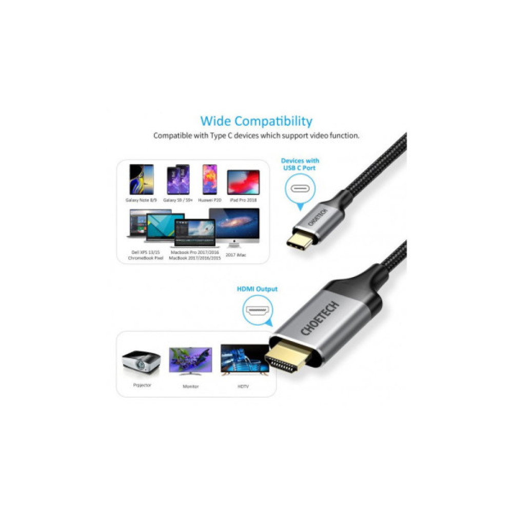 Кабель мультимедійний USB-C to HDMI M 1.8m 4K60Hz Choetech (CH0021-BK)