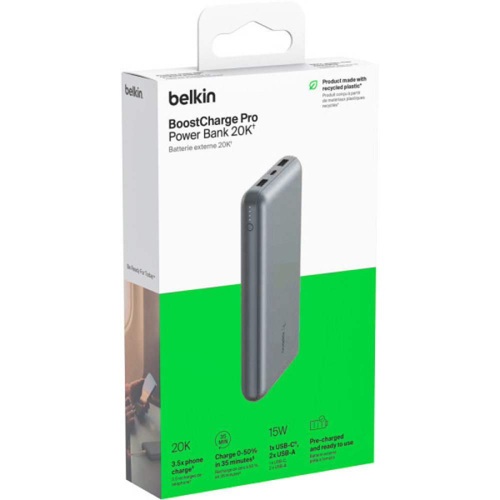 Батарея універсальна Belkin 10000mAh 15W 2xUSB-A, USB-C Gray (BPB011BTGY)