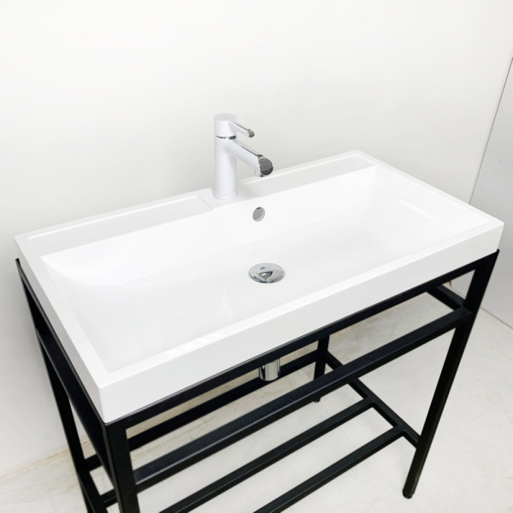 Раковина, умивальник Adamant STRENG NEW, штучний камінь, прямокут., з отвором для змішувача, з отвором для переливу, 790x410x123мм, накладний, білий