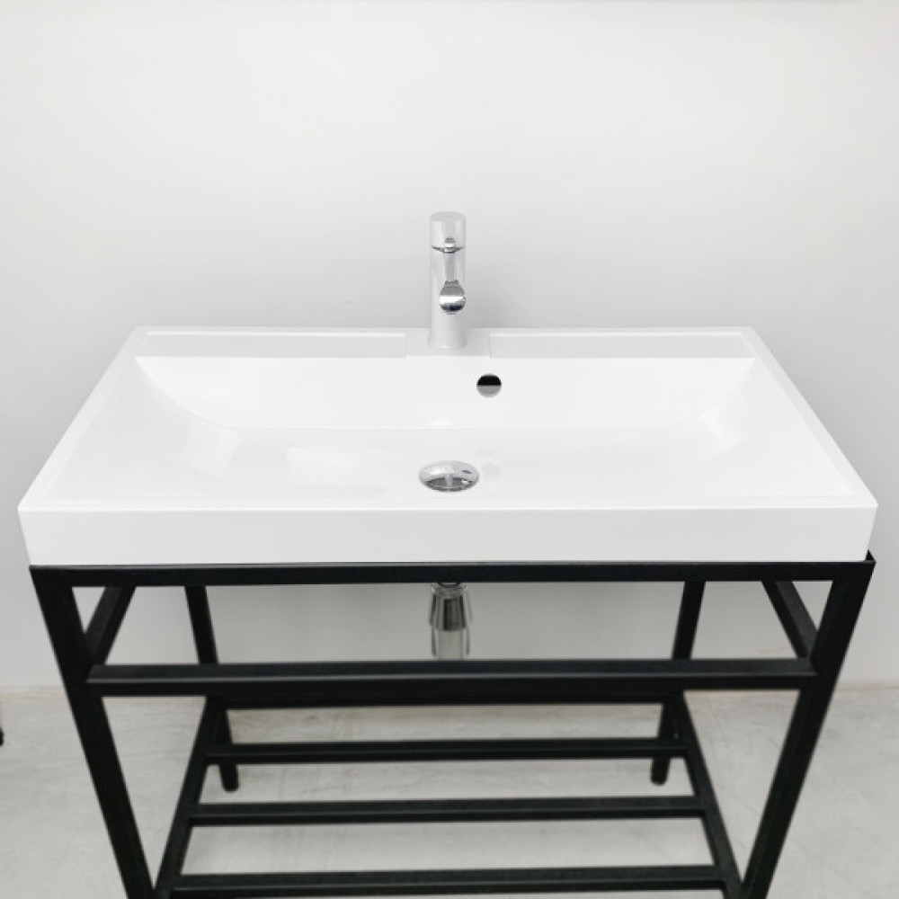 Раковина, умивальник Adamant STRENG NEW, штучний камінь, прямокут., з отвором для змішувача, з отвором для переливу, 790x410x123мм, накладний, білий