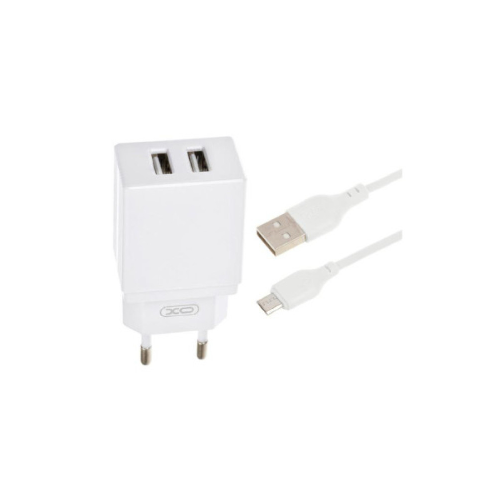 Зарядний пристрій XO L75 2USB/2.4A + MicroUSB White (XO-L75-M)
