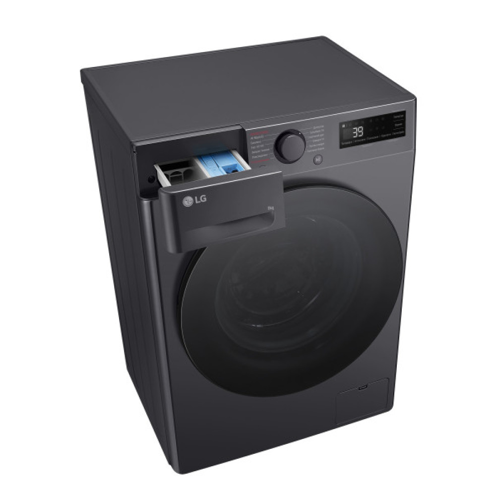 Пральна машина LG фронтальна, 9кг, 1200, A, 48см, дисплей, пара, інвертор, чорний