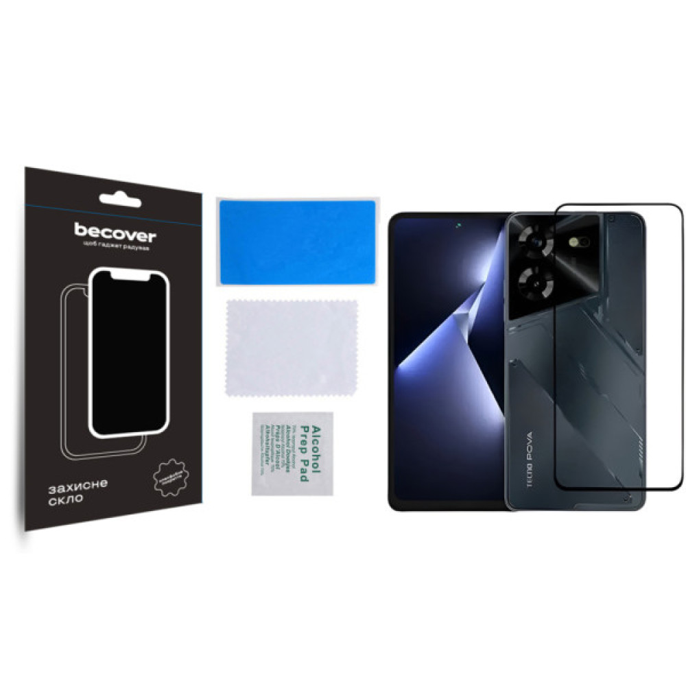 Скло захисне BeCover Tecno POVA 5 (LH7n) Black (710031) Скло захисне BeCover Tecno POVA 5 (LH7n) Black (710031)