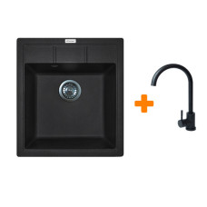 Набір кухонна Adamant Brick, штучний камінь, квадрат, без крила, 460x515x200мм, чаша - 1, врізна, чорний + змішувач Набір кухонна Adamant Brick, штучний камінь, квадрат, без крила, 460x515x200мм, чаша - 1, врізна, чорний + змішувач